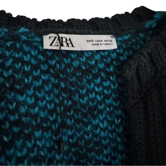 Zara Houndstooth Knit Open Front Cardigan Blue Black Size S NEW - Picture 3 of 4